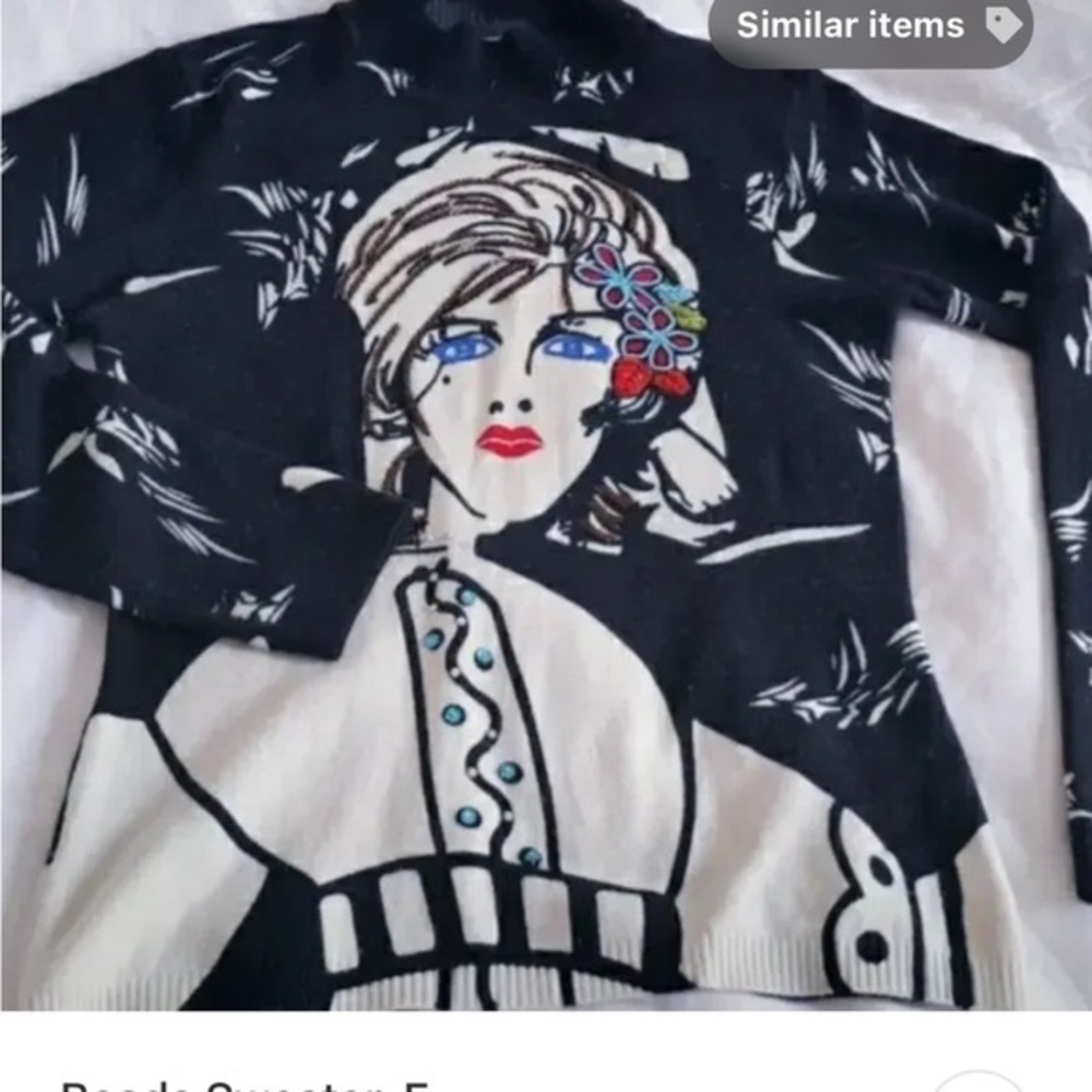 Custo Barcelona Beaded Sweater Lady Face Black White